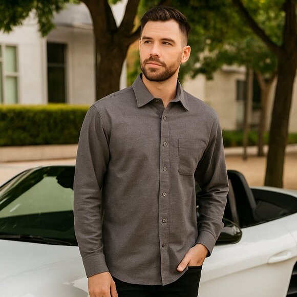 Haggar Shirt mens button down relaxed fit tan no iron  Sz M - Picture 2 of 7